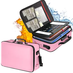 ROLOWAY Fireproof Document Bag with Lock 17 x 11.8 x 5 inch Pink Secure Storage for Passports and Documents with Multiple Pockets and Durable Design Travel Essentials