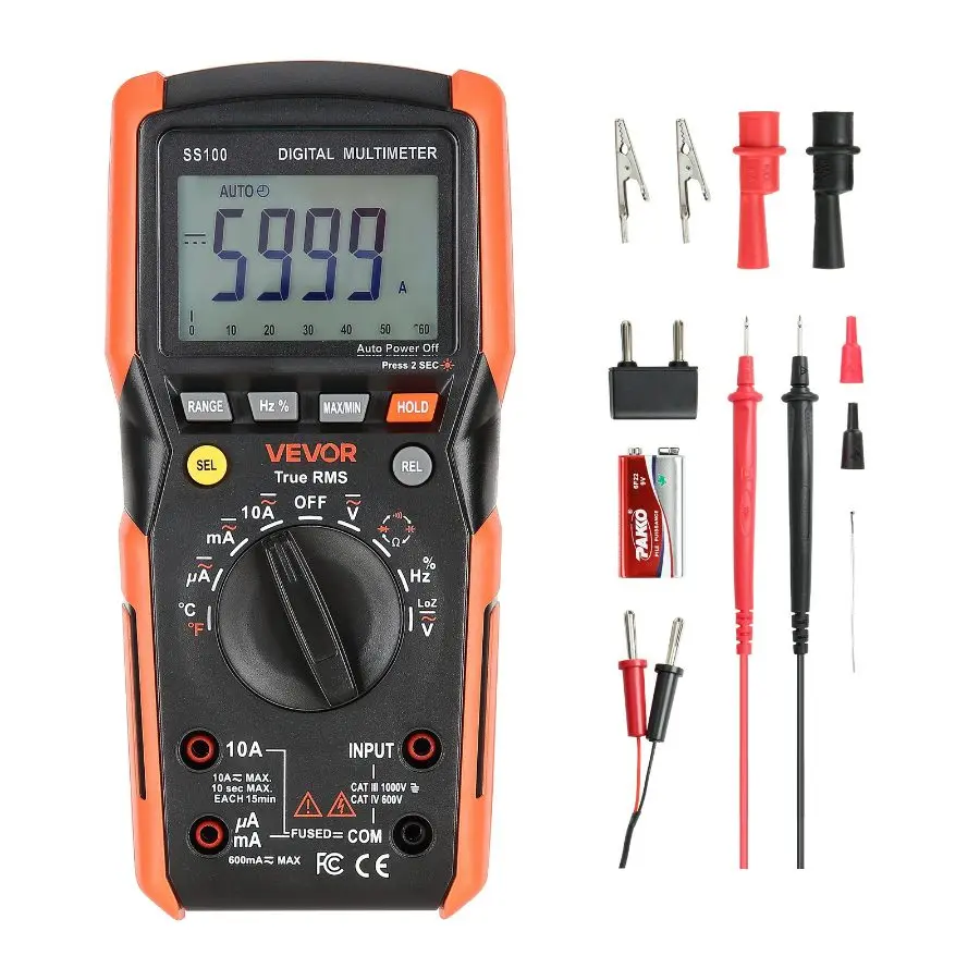fathersdaygift VEVOR Digital Multimeter, 6000-Count TRMS DC/AC Voltmeter Current Tester, Auto-Ranging Multimeter for Current Voltage Resistance Capacitance Temperature Diodes Continuity Low Impedance Measurment