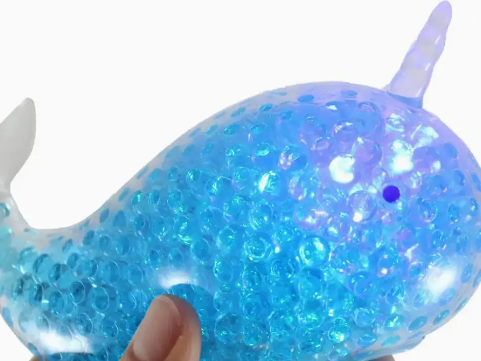 Blue Narwhal Soft Plastic Orbeez Fidget Squishy Stress Relief Ball - Oddly Satisfying Collectible Toy with Friendly Face for Classic & Novelty Toy Collections, Soft Sensory Fidget