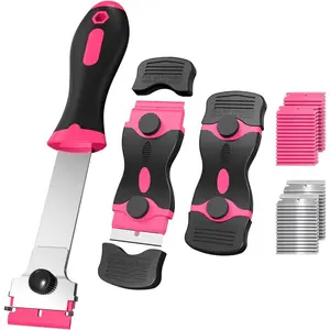 3 Pack Razor Blade Scraper Set, Includes 30 Plastic & 30 Metal Blades, Multi-Purpose Tool for Glass, Cooktop, Sticker Removal, Paint & Gum Cleaning (Pink)