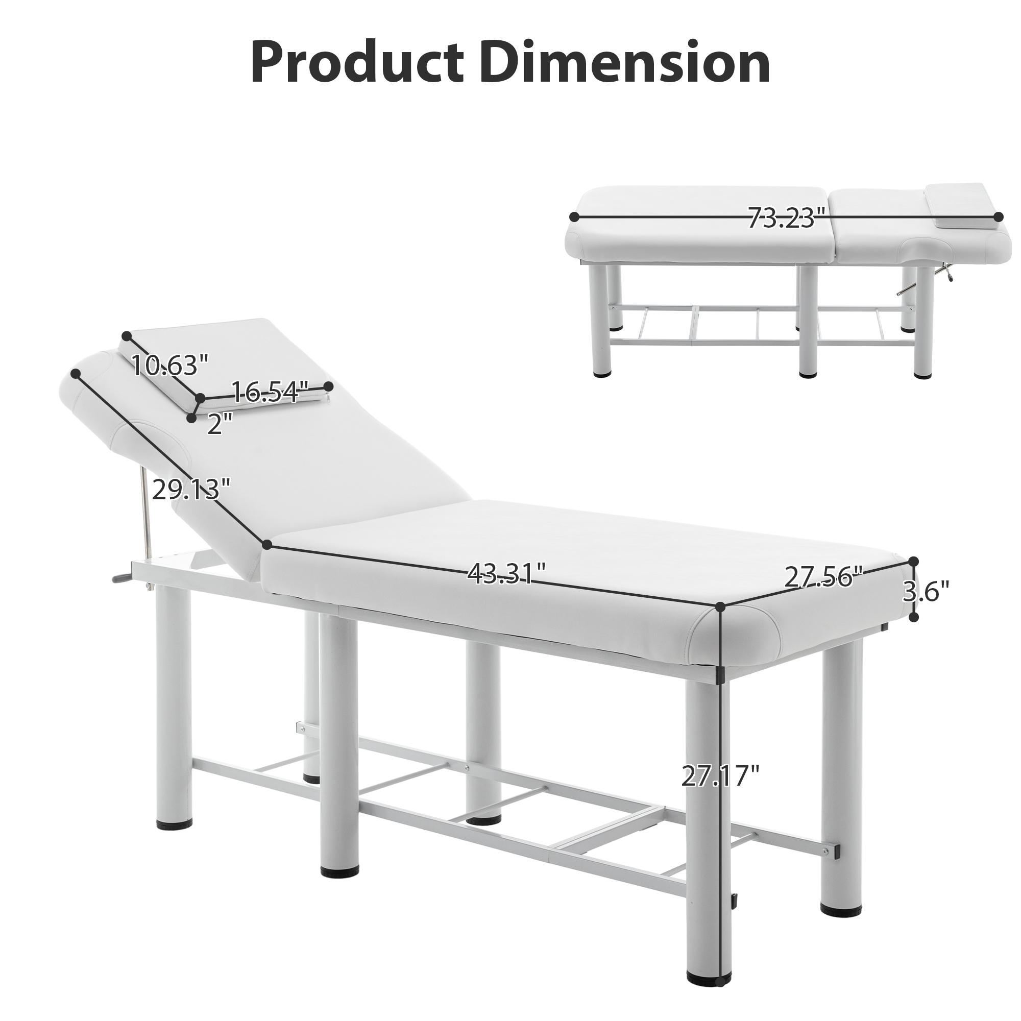 Professional Massage Bed 73 Inch, Treatment Table Salon with Removable Headrest, Stationary Physical Therapy Table Spa Facial with Adjustable Backrest, Steel Frame, Pink