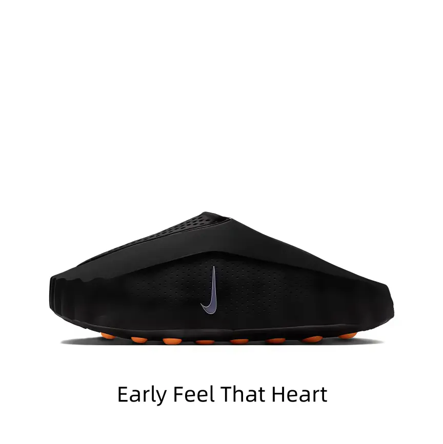 Minimalist slip-on recovery slides crafted with breathable hole-punch upper, contrasting orange sole adds eye-catching detail, ideal for gym shower trips, beach outings and daily household use.