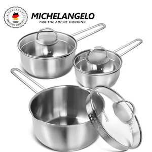 MICHELANGELO Stainless Steel Saucepan with Lid & Pour Spout 1QT & 2QT & 3QT, Tri-Ply Bottom Sauce Pan Set, Sauce Pot Set - 6 Pcs Cookware