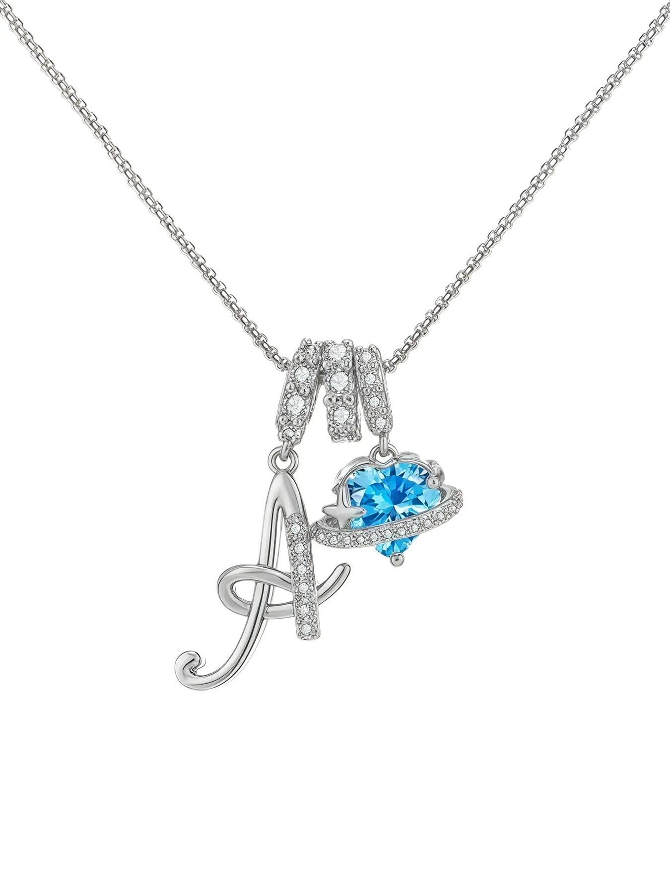 Initial Blue CZ Birthstone Heart Necklace for Women, Dainty 26 Letter Chain Necklace, Birthday Christmas Jewelry Gifts for Wife Girlfriend Sister Mom, Charm Necklace, Personalized Initial Necklace, Sparkling CZ Necklace, Dainty Initial Necklaces