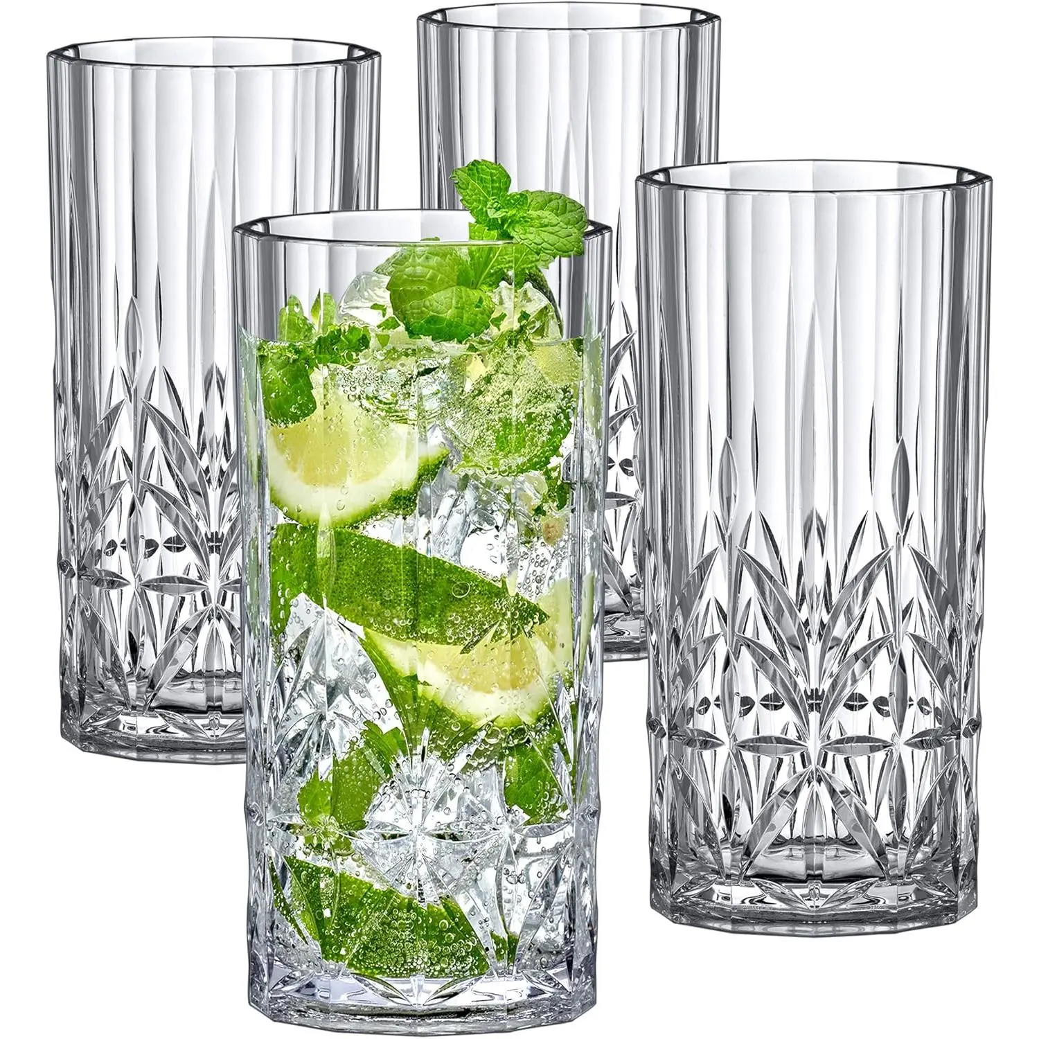 - Vika - 18-Ounce Plastic Highball Glasses (Set of 4), Plastic  Glasses, , , Shatter-Proof, Dishwasher-Safe,  for Poolside, Outdoors, Camping, and More