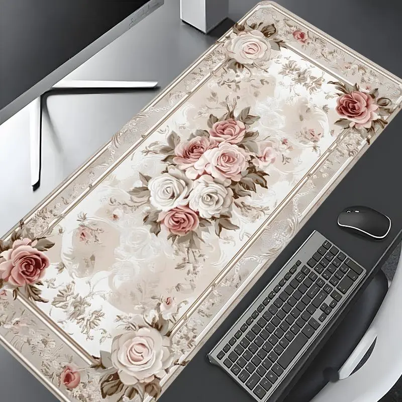 Bohemian Floral Gaming Mouse Pad with Rose Pattern, Non-Slip Rubber Base, Washable Large Desk Mat Desktop Accessory Computer Desk Accessories Multiple-sized mouse pads, Great Gift for Boys Girls for Office and Home