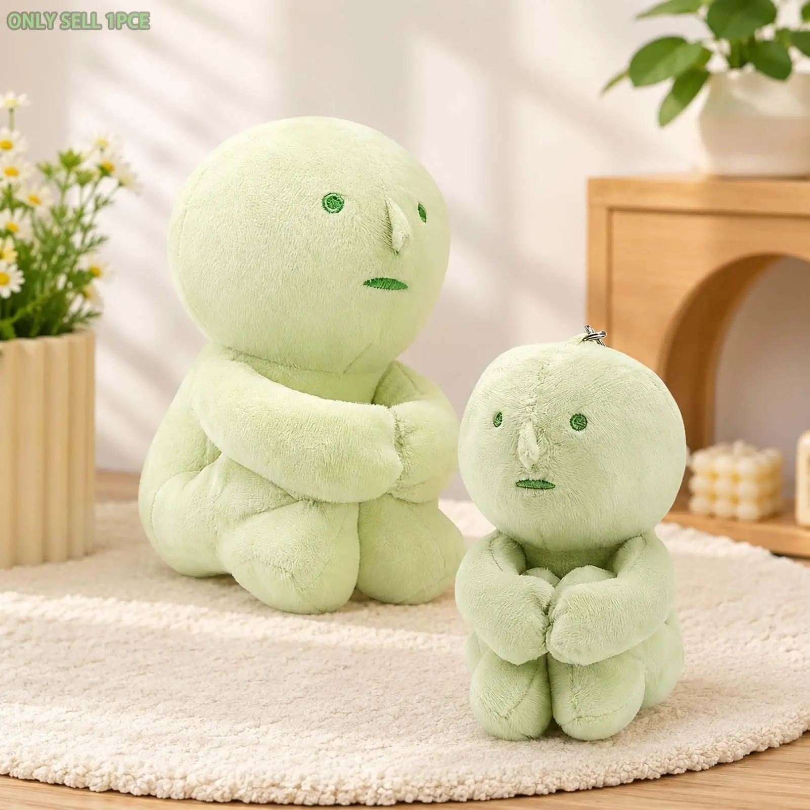 Mysterious Little Green Man Soft Stuffed Plush Toy Plush Keychain Soft Cuddly Gift Quietly Hugs Your Knees To Accompany You In Life. The Furry Doll Can Be Hung On The Backpack And Placed At Home For Decoration.