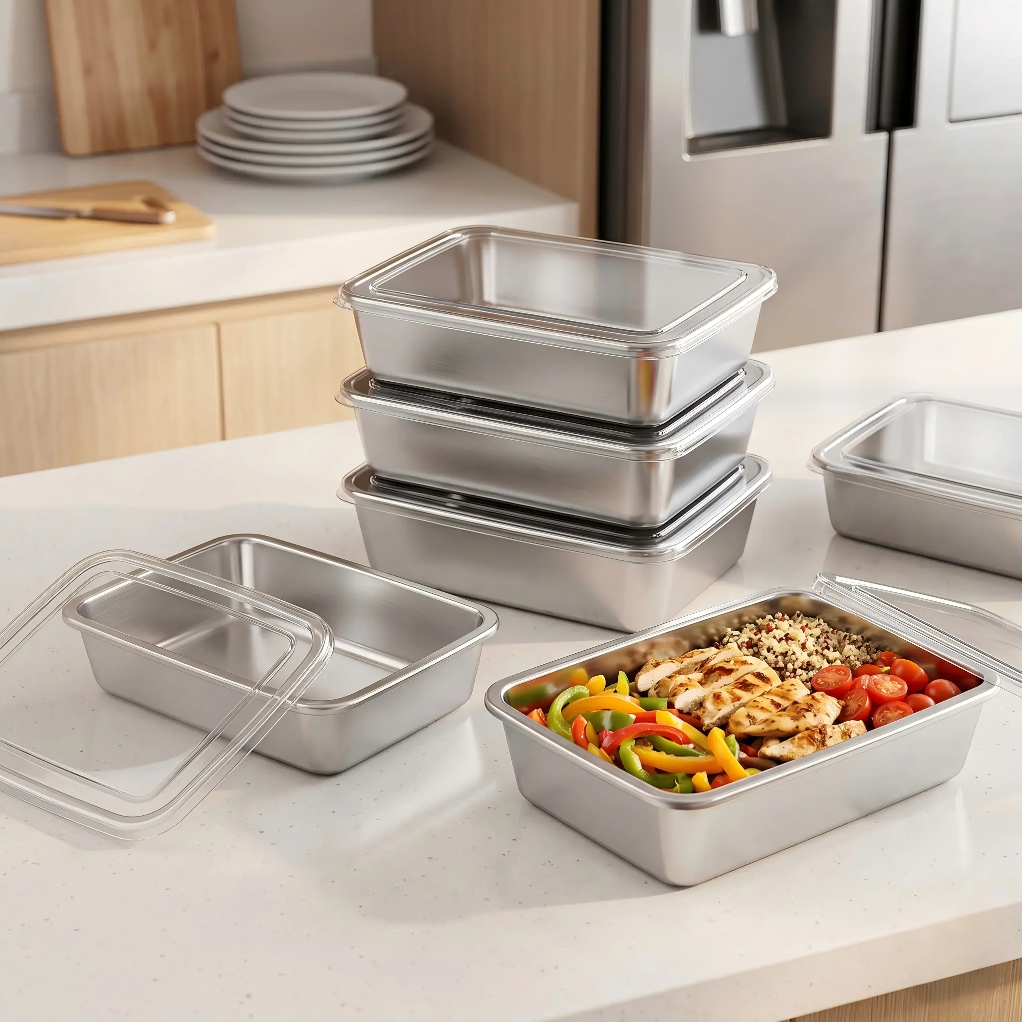 6pcs Food-Grade SS Food Storage Containers with Lids - Leak Proof Canisters, Reusable Meal Planning Lunch Boxes, Stackable, Oven-Safe, Non-Toxic, Heavy-Duty, Dishwasher-Safe Home Organizer Bento Set (3/6 Packs Option, Multiple Sets Available), Sturdy