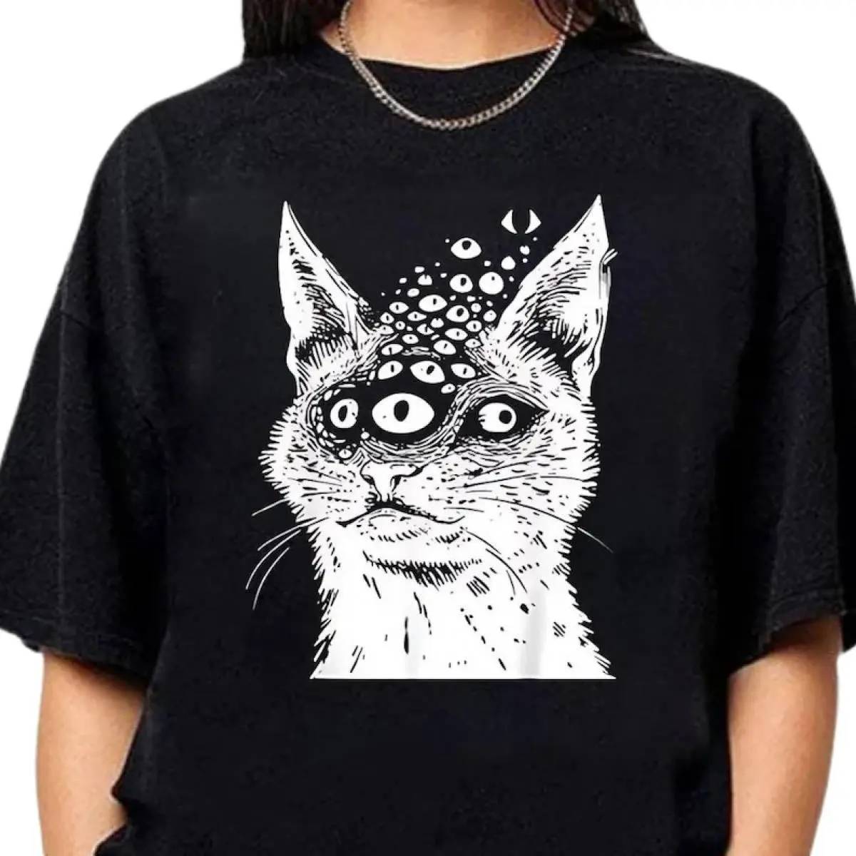 Weirdcore Cat Shirt, Grunge Harakuju Creepy Horror Goth Cat Shirt, Trippy Shirt, Gothic Shirt, Dark Aesthetic Shirt, Crust Punk Grunge Shirt
