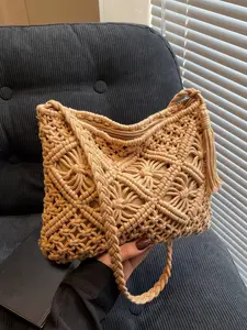 Bohemian Handwoven Shoulder Bag, Cotton Crochet Fringe Crossbody Bag, Beach Travel Daily Use, Women's handbag for vacation, beach and commute,Ethnic Pattern, All Seasons, Boho Aztec Purse, Boho Shoulder Bags