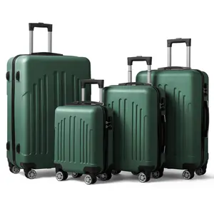 4-Piece Retro Hardshell Luggage Set for Students & Travelers, Vertical Stripe ABS Suitcases with TSA Lock, Includes Lightweight 20-Inch Carry On for Business & International Trips (16/20/24/28"), Hardshell Carry On