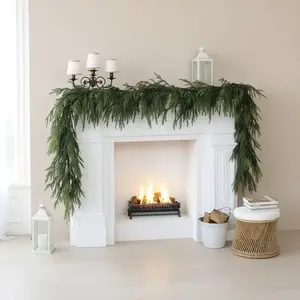 9ft Christmas Cedar Garland with Soft Thickness Pine, Artificial Green Faux Cedar Pine Garland for Mantle Fireplace Indoor Outdoor Holiday Party Home Decoration, Party Ornaments