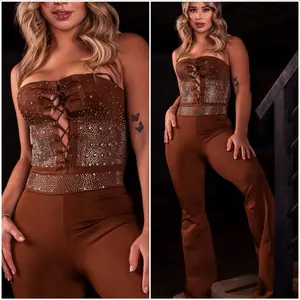 Jumpsuite straple bota ancha café Sleeveless Minimalist