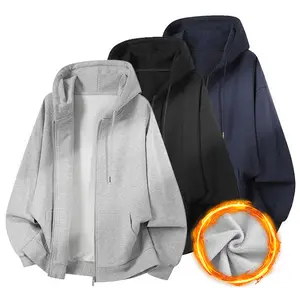 Zip-up Hoodie Vintage Washed Streetwear Unisex Soft Casual Fashion Top Solid Color Long Sleeves Classic Menswear Pullover