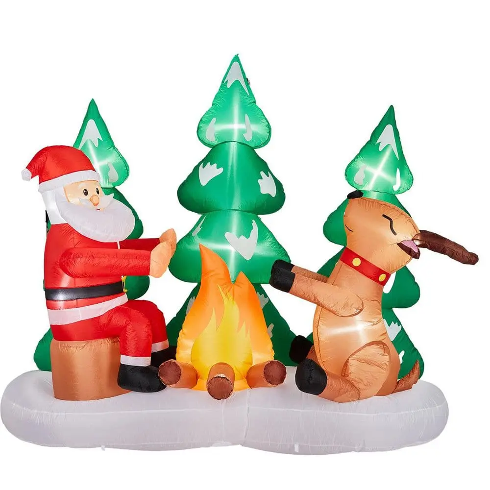 Ubesgoo 9FT Waterproof Plastic Christmas Inflatable Decor - Santa & Reindeer Around Campfire, Built-in LED Lights, Holiday Photo Backdrop, Front Yard Space Light-Up Decor, Water Proof