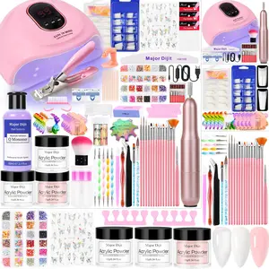 Acrylic Nail Kit Starter Set Acrylic Powder with Nail Drill U V Light Professional Tools with Decoration Everything for Beginners Home Salon Gifts (Clear/White/Nude)