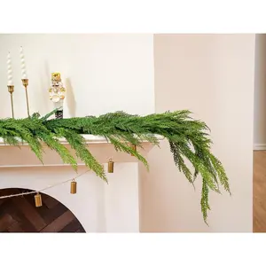 6FT Cedar Garland Realistic Faux Pine Cypress Garland for Mantle Stairs Fireplace Table Front Door Wall Indoor Outdoor Christmas Xmas Decor Holiday Decorations