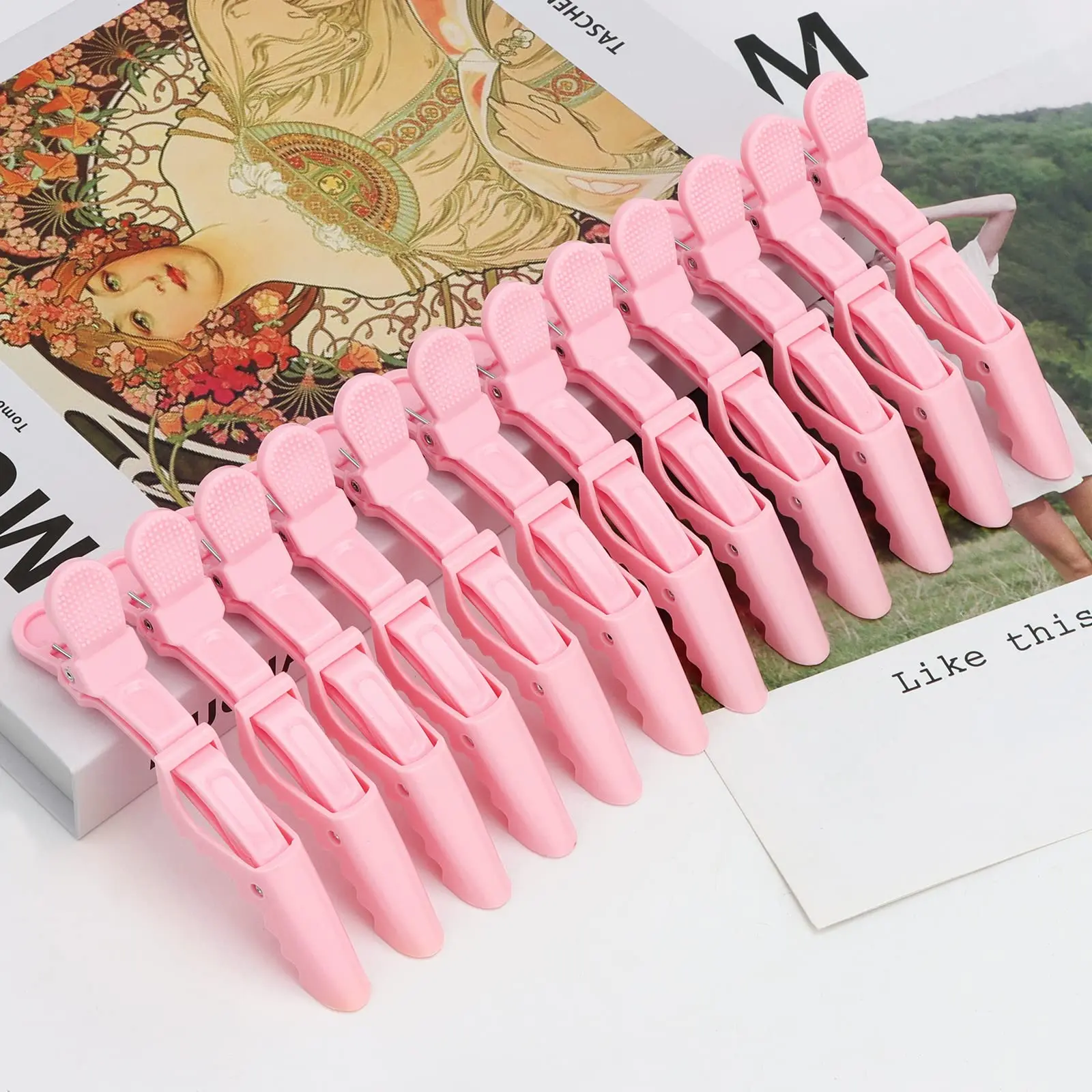 Women's Large Geometric Alligator Clips, Lightweight & Rustproof Plastic with a Non-Slip Grip, Double-Hinged for Hair Styling, Sectioning & Make-up, Non Slip Clips, Home Diy, Will Not Rust, Anti-Slip Particles On Handle