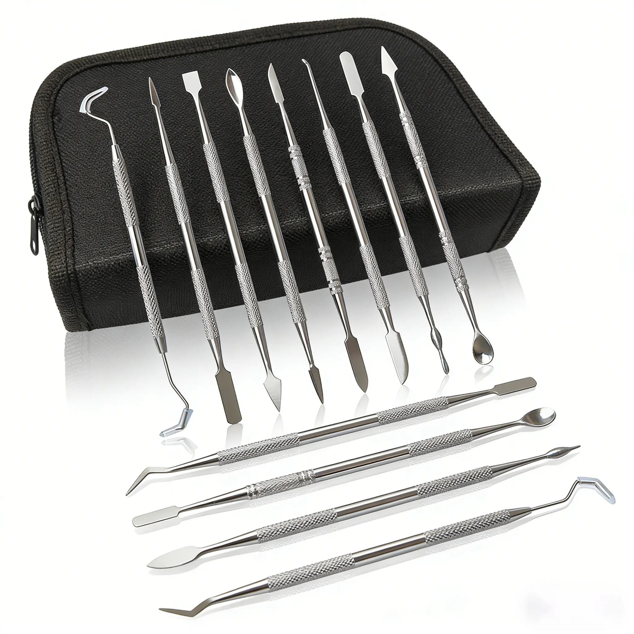 12×Stainless Steel Double-Ended Carving Tools Set (12pcs) with Storage Case - Durable Polymer Clay Supplies, Easy to Clean for Jewelry Makers, DIY Crafting