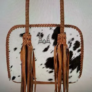Loyal West Suave Large Bag with Cowhide Design and Braided Handles for Western Style
