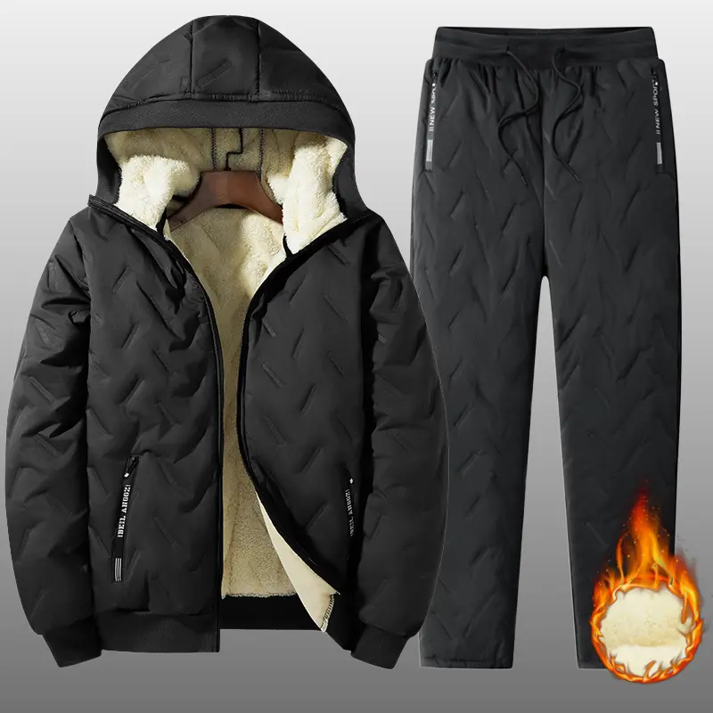Men's Autumn Winter Fleece Thickened Set - Hooded Multi-Pocket Design for Daily Work Commute Outdoor Leisure & Skiing Clothes Menswear 2 Piece Set - Suits Casual Beige men's sweatsuit set men's 2 piece set men 2 piece sets Stylish