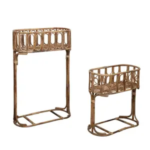 Handmade Rattan Planters Set of 2 Unique Craftsmanship Home Decor with Natural Touch for Various Arrangements and Occasions
