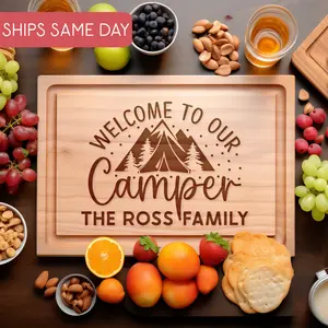 One Happy Camper Gifts, Personalized Cutting Board, Camper Decor Inside, Engraved Charcuterie Board, Camping Gift, Camper Kitchen Sign