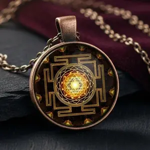 Vibe Check! High-Vibrational Shri Yantra Amulet for Good Energy & Flow | Gold Coin Necklace Necklace Set