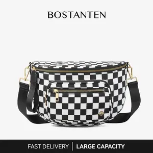 BOSTANTEN Checkered Bum Bag Crossbody Belt Bag for Women Cross Body Purse Fanny Waist Pack with Adjustable Strap