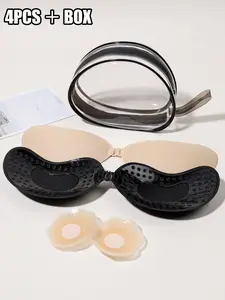 4pcs Push-Up Bra Pads Set, Storage Box Included, Reusable Silicone Nipple Covers, Suitable for Strapless Dresses and Sports Wear