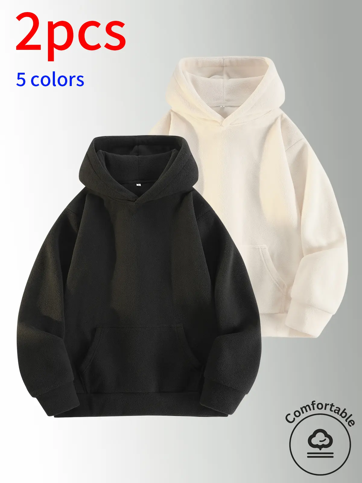 2-Pack long sleeve fleece sweatshirt, men solid fleece hoodie, loose fit basic hoodies for men, autumn new fall outfit,streetwear casual everyday top, soft warm fall clothing simple daily wear for men