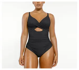 Shapellx Smart Sculpt Ribbed Cutout-Front Shaping Swimsuit