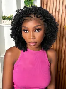 Afro Puffy Lace Front Wig with Pre-Built Corn Braids, 13x6 Lace Glueless Curly Wig with Baby Hair, Synthetic African American Wig for Daily Wear