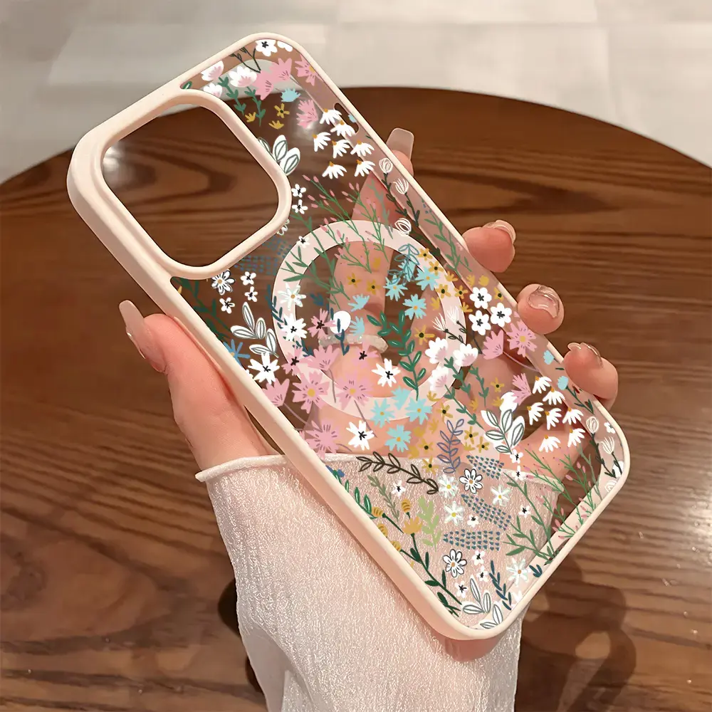 Premium Magnetic Phone Cases for iPhone11/12/13/14/15/16//17/Air/promax/Plus Breezy Floral Patches 2k cased Ready, Anti-Fall, Springtok and Ultra-Thin Design |   Perfect for Everyday Use Screen Protector Resistance, Accessories, Smartphone