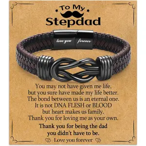 Gifts for Dad Son Grandson Boyfriend Husband, Cool Infinity Leather Bracelet for Him Birthday Christmas Anniversary Valentine's Day Present Ideas for Men