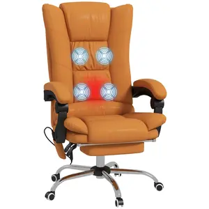 Vinsetto PU Leather Executive Massage Office Chair with 4 Vibration, Computer Desk Chair, Heated Reclining Chair with Adjustable Height, Swivel Wheels, Gray