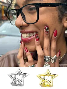 Women's Teeth Grillz Hollow Star Design, Copper Material Plated, Hip Hop Fashion Accessory for Music Festivals & Parties