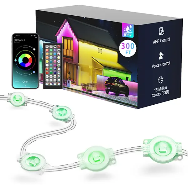 Permanent RGB Outdoor House Lights, 100-400FT Smart Eave Lighting with App & Remote Control, IP67 Waterproof LED Roof Trim Lights for Christmas Decorations, 4th of July Parties, Birthdays, House Exterior, Backyard Events, Daily Home Exterior Lighting