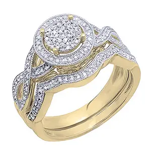 Dazzlingrock Collection 0.50 Cttw Round White Diamond Halo Micro-pave Engagement Ring Set for Her in 18K Yellow Gold Plated 925 Sterling Silver, Size 9