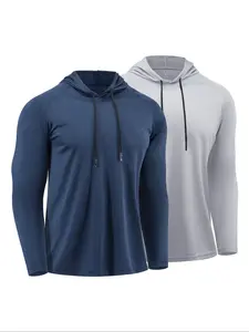 Men's Solid-Color Long Sleeve Hooded Tee with Drawstring, Casual Sporty Top for Gym, Workouts and Outdoor Running, Suitable for Spring and Fall
