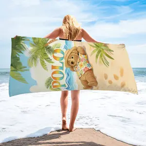 Tropical Polo Bear Beach Towel, Design Beach Towel, Summer Vacation Style Microfiber Quick Dry Bath Towel, Cute Cartoon Bear Printed Sand Free Beach Blanket, Lightweight Portable Travel Swim Towel for Adults Kids Pool Beach Vacation Camping