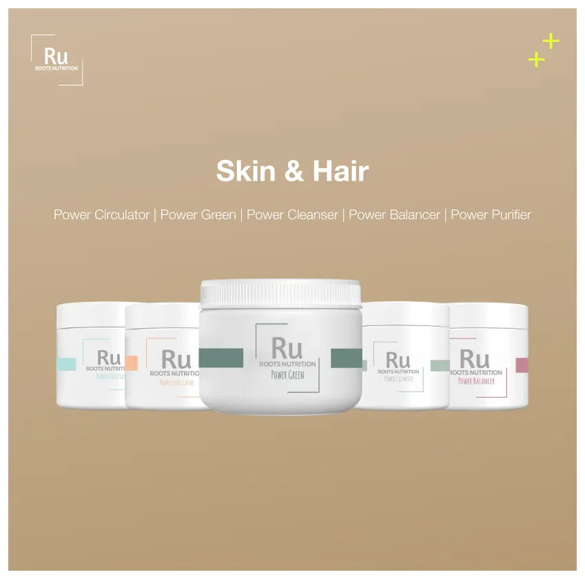 Roots Nutrition Skin & Hair Bundle | Herbal Wellness Supplement Bundle | Power Green Superfood Powder + Botanical Capsules Contact us with questions :info@rootsnutrition.com