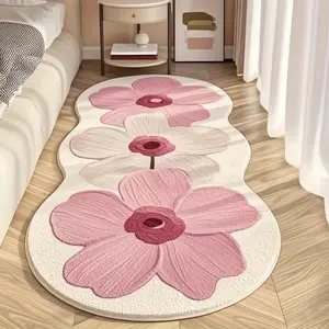 Creative Elegant Floral Pattern Plush Bedside Carpet, Floral Shaped Rug, Soft Comfortable Living Room Bedroom Rug, Fashion Cute Home Decor Mat, Fluffy Rugs, Home Decorative Rugs