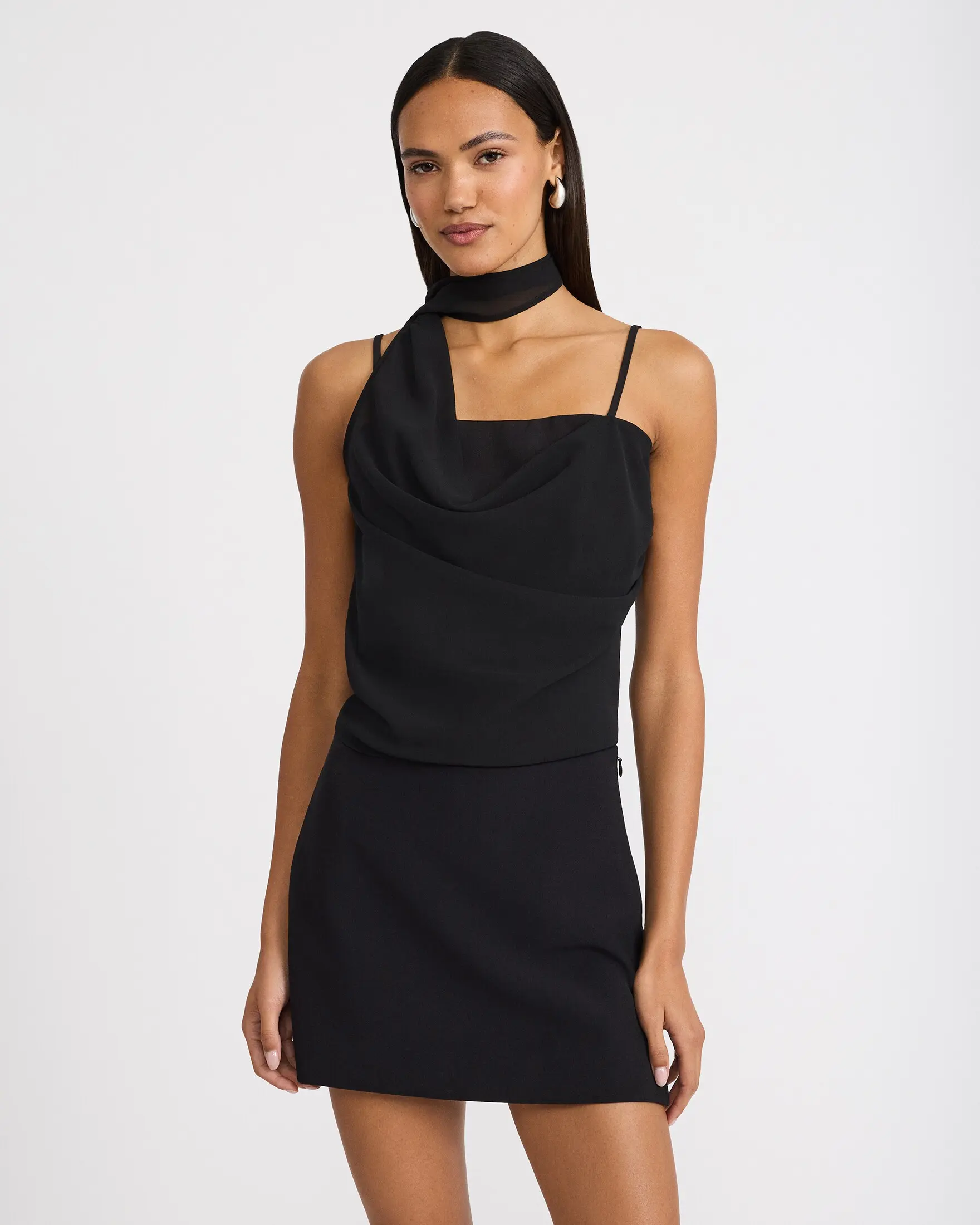 Express Georgette Square Neck Scarf Draped Cami