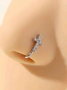 Bohemian Sexy Style Fake Nose Ring, Silver Color Cubic Zirconia, Sparkling Zircon Inlay, No Piercing Required, Fashion Hip Hop Accessory, Nose Ring Jewelry, Nose Hoops