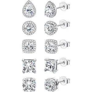 FASACCO Stud Earrings Large CZ Stud Earrings Fake Diamond Stud Earrings Studs Set Cubic Zirconia Stud Earrings