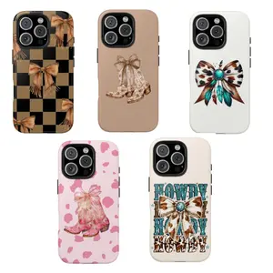 Western Coastal Cowgirl Phone Case 17 16 15 14 13 12 11, Pink Coquette Bow Cowboy Boots, Preppy Howdy Brown Bow Phone Cover, Beige Floral Boots Bow Case