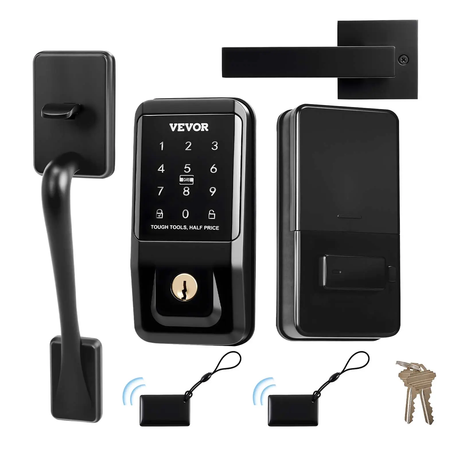 【toolupgrade】VEVOR Keyless Handle Lock Set, Touchpad Electronic Deadbolt with IC Card Entry, Customizable User Codes, Keyed Entry, Auto Locking, Anti-Peeking Password, Backlit, Matte Black for Home Use