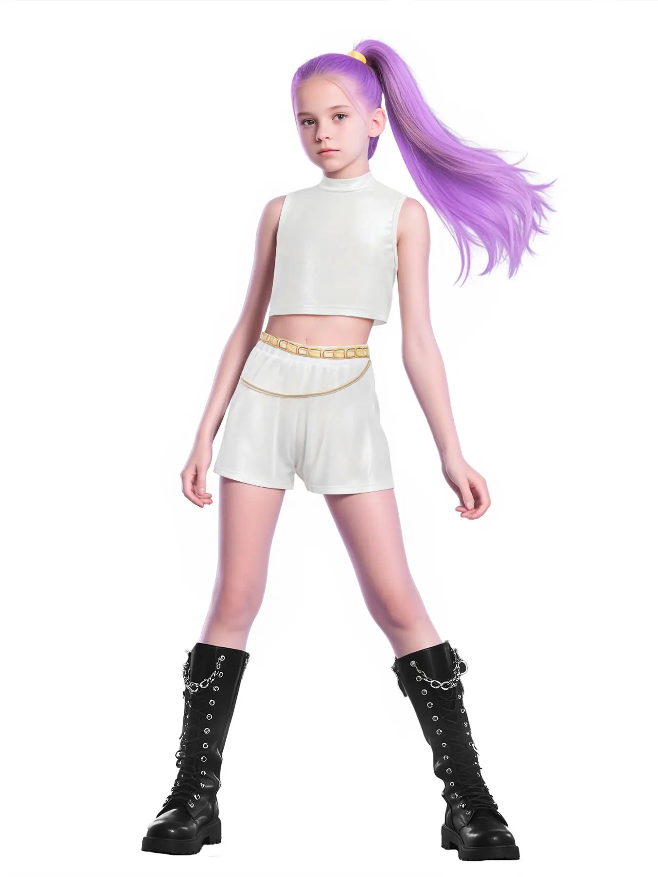 Teen Girls' K-Pop Inspired Crop Top & Shorts Set, Halloween Costume, Trendy Youth Clothing for All Seasons