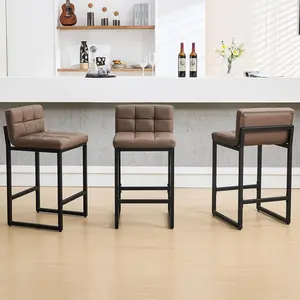 FIRAVOE Bar Stools , Upholstered PU Leather Counter Height Barstools with Low Back and Thickened Metal Legs, Modern Chairs for Kitchen Island, Bar  Easy 3-5 Minute Assembly